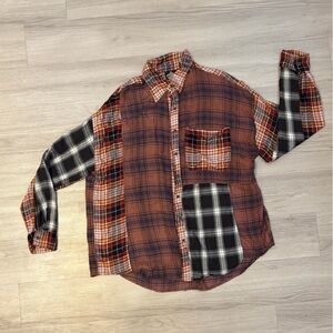 Angie Patchwork Plaid Button-Up Shirt in Rust, Black, White